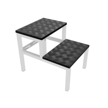 Imagem de Escada Multiusos Com 2 Degraus, Capacidade Para 200 Kg AçO Carbono Altura 34 Cm(Ferragem Branca Degrau Preto)