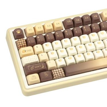 Imagem de TIMSEKER Conjunto de teclas redondas PBT – retrô marrom e creme, sublimação de tinta personalizada com perfil FOA para teclado mecânico ANSI US Layout ISO UK Layout MX Switches