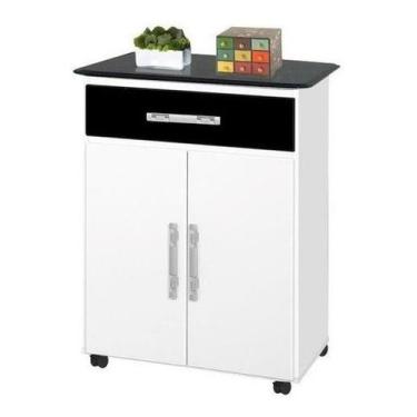 Imagem de Balcao Napo. Branco Preto 02 Portas + 01 Gaveta Com Rodizios - PASSE B