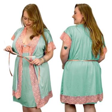 Imagem de Kit Robe Roupão e Camisola Amamentação Plus Size Roupa de Dormir e Ban