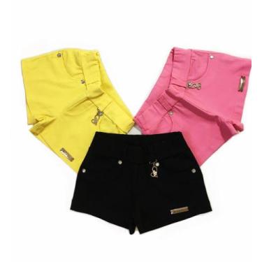 Imagem de Kit 3 Shorts - Mila Filó, preto, amarelo, laranja, 4