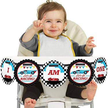 Imagem de Big Dot of Happiness - Let's Go Racing - Decoração de cadeira alta de 1º aniversário de carro de corrida - I Am One - Banner para cadeira alta de primeiro aniversário