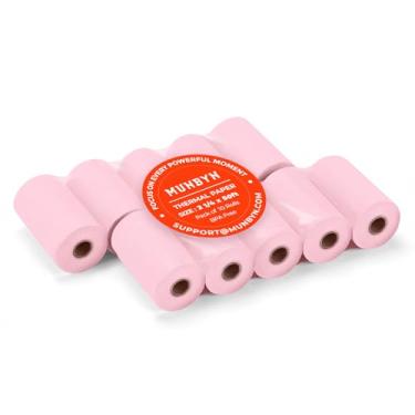 Imagem de MUNBYN Papel térmico rosa de 6 cm x 127 cm, refil de papel para câmera infantil, papel de recibo (10 rolos), sem BPA, serve para mini impressora térmica POS de 58 mm, máquinas de cartão de crédito com
