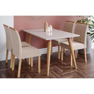 Imagem de Sala de Jantar Completa Adele c/ Tampo Madeirado 130cm + 4 Cadeiras Ju