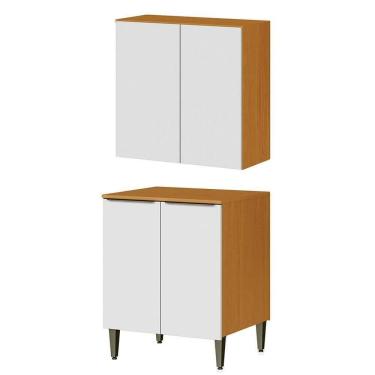 Imagem de Conjunto Armário Aéreo E Balcão 100% Mdf 2 Portas 70cm Luna Cinamomo/branco