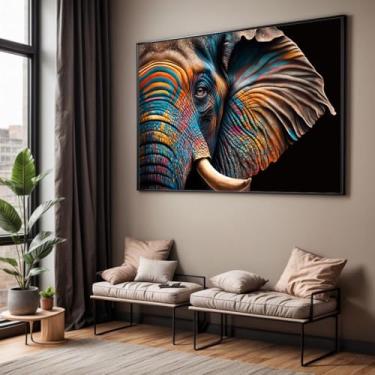 Imagem de Quadro com Moldura Sala Quarto 90x60 Elefante Indiano Foco Decorativo Horizontal Grande Hall
