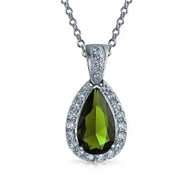 Imagem de Joia de noiva clássica em forma de pera 60 x 38 cm solitário lágrima halo AAA 15CT CZ simulada esmeralda verde pingente colar para mulheres formatura dama de honra casamento banhado a prata, One Size, Gema Metal, Zircônia cúbica