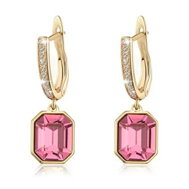 Imagem de Brincos Swarovski de cristal quadrado com alavanca para mulheres, banhado a ouro 14 K, joia hipoalergênica