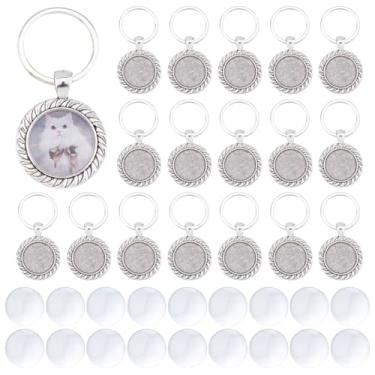 Imagem de DICOSMETIC 20 conjuntos de chaveiros cabochão de 20 mm em branco, bandeja com pingente de platina, liga de 5,8 cm, kit faça você mesmo com cabochão para fazer chaveiros personalizados com foto