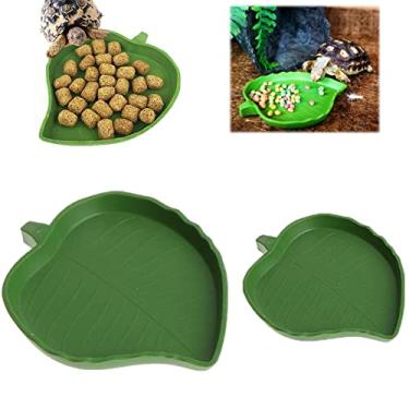 Imagem de Bilindasly 2 peças alimentador de répteis em forma de folha verde tigela de comida e água prato de comida para lagartos, tartarugas, suprimentos aquáticos para animais de estimação, P + G