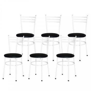 Imagem de Kit 6 Cadeiras Epoxi Branca Para Cozinha Assento Preto