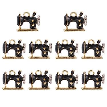 Imagem de NUOBESTY 10 peças de de máquina de costura preta retrô mini de máquina de costura esmaltados dourados minúsculos pendurados para fazer, brincos, pulseiras, colar, chaveiro,