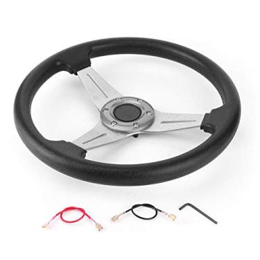 Imagem de KIMISS Drifting Racing Steering Wheel, 350mm/14in Racing Car Steering Wheel Replacement Aluminum Alloy + PU Universal Modified Wheel Adapter(Silver) racing steering wheel