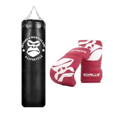 Imagem de Saco de Pancada Profissional 120 cm + Luva bate Saco PRO Gorilla Boxe Muay Thai (Vermelho)