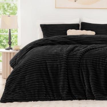 Imagem de Conjunto de edredom EXQ Home Fluffy Queen Size Black Faux Fur
