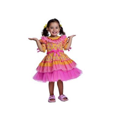 Imagem de Vestido Junino Bambolê Floral Amarelo Com Tulê Rosa