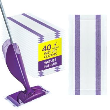 Imagem de 40 refis de almofadas de jato úmido para Swiffer Wetjet, refis descartáveis de esfregão para esfregões Swiffer Wet Jat, limpeza doméstica de espessura e absorvente, almofadas de esfregão de piso