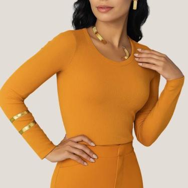 Imagem de Blusa Feminina Justa em Canelado - Cativa Gris, GG, Laranja