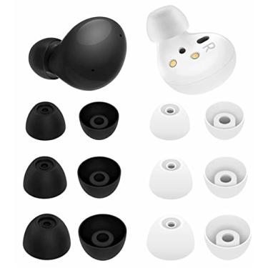 Imagem de 6 pares de fones de ouvido Galaxy Buds 2 / Plus com pontas de orelha, P/M/L de substituição de tamanho misto de silicone flexível para asa de gel compatível com Samsung Galaxy Buds 2 / Plus - Preto e branco