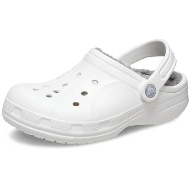 Imagem de Crocs Tamanco unissex infantil forrado com Ralen, Branco/cinza claro, 6-7 Toddler
