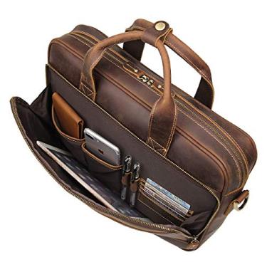 Imagem de Mochila de couro Augus masculina vintage para viagem, bolsa de ombro para laptop de 17 polegadas, Coffee, One_Size