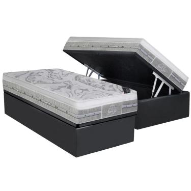 Imagem de Cama Box Baú Solteiro: Colchão Molas Pocket Ensacadas Castor Gold Star SLX + Base CRC Suede Gray(88x188)