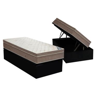 Imagem de Cama Box Baú Solteiro: Colchão Molas SuperPocket Ensacadas Ortobom Light Saúde + Base CRC Suede Black(88x188)
