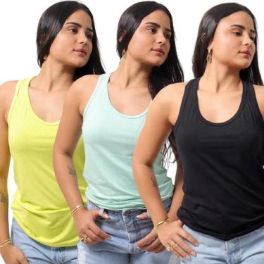 Imagem de Kit 3 Camisetas Regata Feminina tecido Viscolycra TechMalhas, Preto az