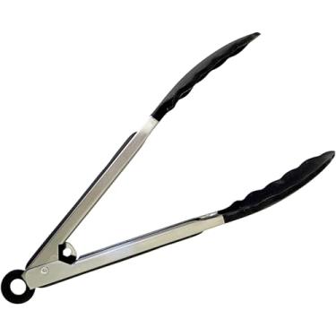 Imagem de Pegador Pinça Cozinha Ponta Silicone Não Risca Antiaderente Com Trava(Preto)