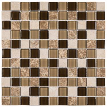 Imagem de Pastilha Mesclada De Vidro E Mármore 29X29Cm Matisse Glass Mosaic Marrom Escuro