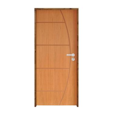Imagem de Kit Porta De Madeira 210X82Cm Batente 11Cm Fechadura Stilo Cromada Externa 6 Imbuia