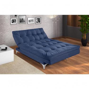 Imagem de Sofá Cama Versátil 3 Lugares Império Reclinável Casal Pés De Alumínio Suede Azul Marinho 375