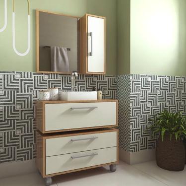 Imagem de Gabinete Para Banheiro Suspenso 80cm Alice Com Balcão 2 Gavetas E Espelheira Sem Cuba Mel/arenas