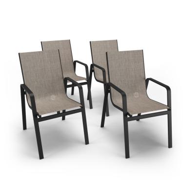 Imagem de Kit 4 Cadeiras Miami Gourmet Alumínio Preto Tela Mocca