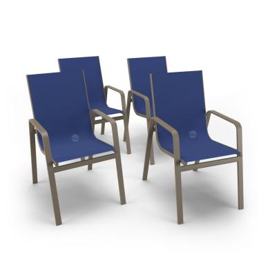 Imagem de Kit 4 Cadeiras Miami Gourmet Alumínio Fendi Tela Azul
