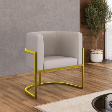 Imagem de Poltrona Corino Decorativa Lua Recepção Base Ferro Gold Bege
