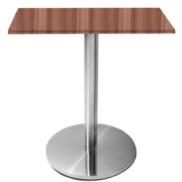 Imagem de Mesa Beta Inox 75 Cm altura Disco Redondo Tampo Mdp Quadrado 70 Cm Largura X 2,50 Cm Altura Walnut