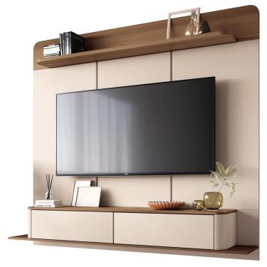 Imagem de Painel Para Tv 70 Pol Bancada Suspensa Orgânica Cheri B01 Off White Castanho - Lyam Decor