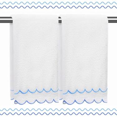 Imagem de RRBXIA 2 peças de toalhas de mão 100% algodão para banheiro toalhas de mão recortadas 40 x 68 cm bordadas decorativas 500 GSM toalha de banho macia absorvente para spa ioga hotel esporte (azul royal)