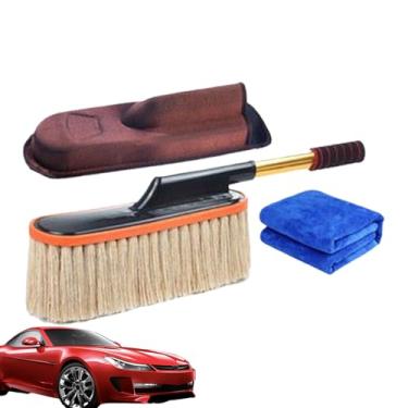 Imagem de Limpa Poeira Para Interior de Carro - Escova Com Cabo Telescópico Extensível - Kit Completo Com 3 Ferramentas De Detalhamento Em Algodão Encerado Para Pneus, Motocicletas E Caravanas