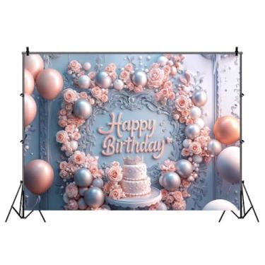 Imagem de 2,1 x 1,5 m faixa rosa feliz aniversário pano de fundo elegante rosa princesa meninas coroa rosas balões bolo fundo estética decoração festa banner foto cabine adereços suprimentos