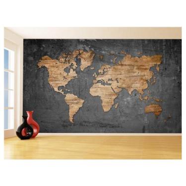 Imagem de Papel De Parede 3D Mapa Mundi Madeira Concreto 3,5M Nmu54 - Você Decor