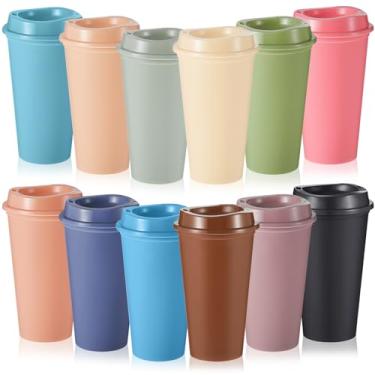 Imagem de FillTouch 12 peças de xícaras de café reutilizáveis com tampas 473 ml copos quentes de viagem para micro-ondas canecas de café para bebidas quentes e frias (cores morandi)