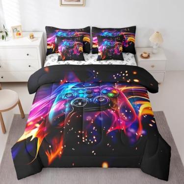 Imagem de Feelyou Jogo de cama infantil casal, galáxia, jogo de edredom com console de jogos moderno, 7 peças, conjunto de cama para meninos e meninas, 7 peças