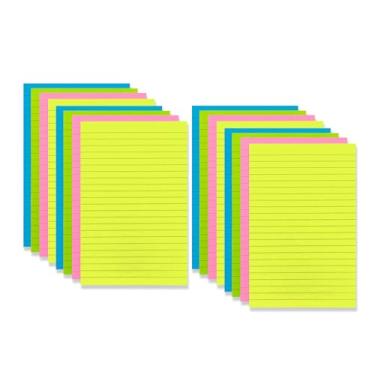 Imagem de 4 pacotes 4A Sticky Notes, 12 x 20 cm, tamanho grande, neon sortido, forrado, 4 cores neon, notas autoadesivas, 50 folhas/bloco, 4 blocos/pacote, 200 folhas/pacote, 4A 5084-N-L