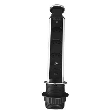 Imagem de Torre de Tomada Multiplug 3 Tomadas 1 USB E 1 usbc Inox