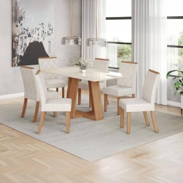 Imagem de Conjunto para Sala de Jantar com 6 Cadeiras Lins Marrom/Off White
