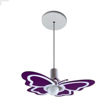 Imagem de Pendente Borboleta E27 Luminária Infantil Charmosa para Quarto de Meni