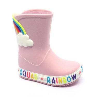 Imagem de Galocha Infantil Feminina Plugt Rosa com Glitter Nuvem e ArcoÍris Leve