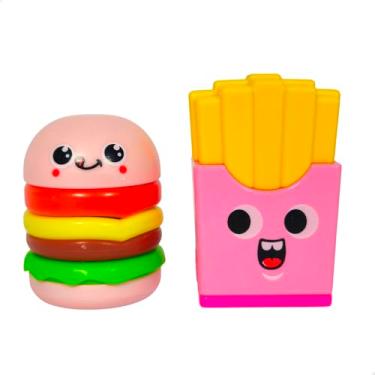 Imagem de Kit Escolar Kawaii, Apontador Duplo e Borracha Decorativa, Hambúrguer e Batata Frita, 2 Peças (Rosa)